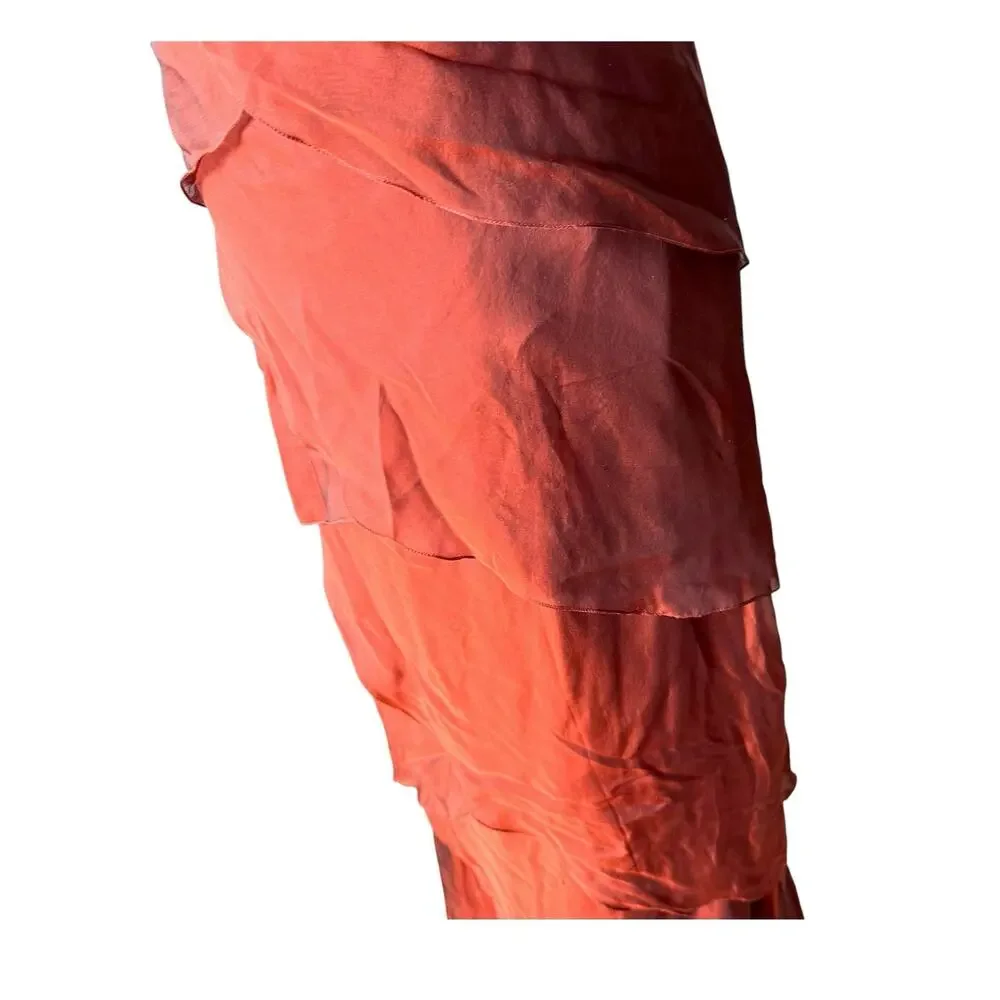 Vtg Shawn Ray Fons Strapless Tiered Ruffle Silk Evening Gown Ruffle Terracotta